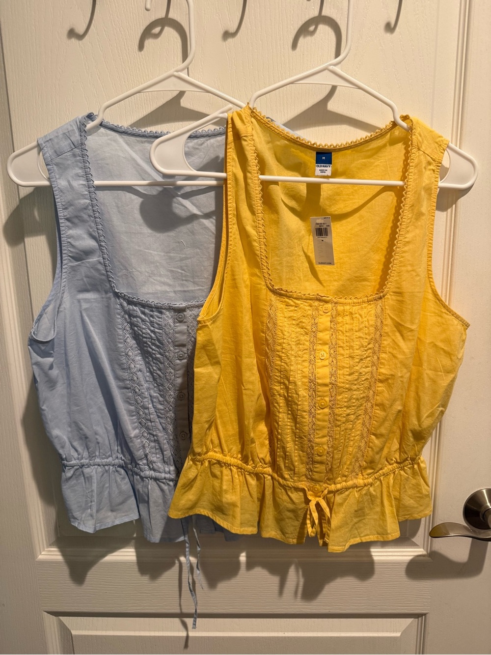 Old Navy Yellow and Blue Button-Front Sleeveless Peplum Tank